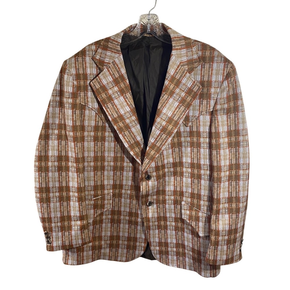 Vintage 70s Miller Western Wear Plaid Blazer Sport Coat Knit 46R / XL